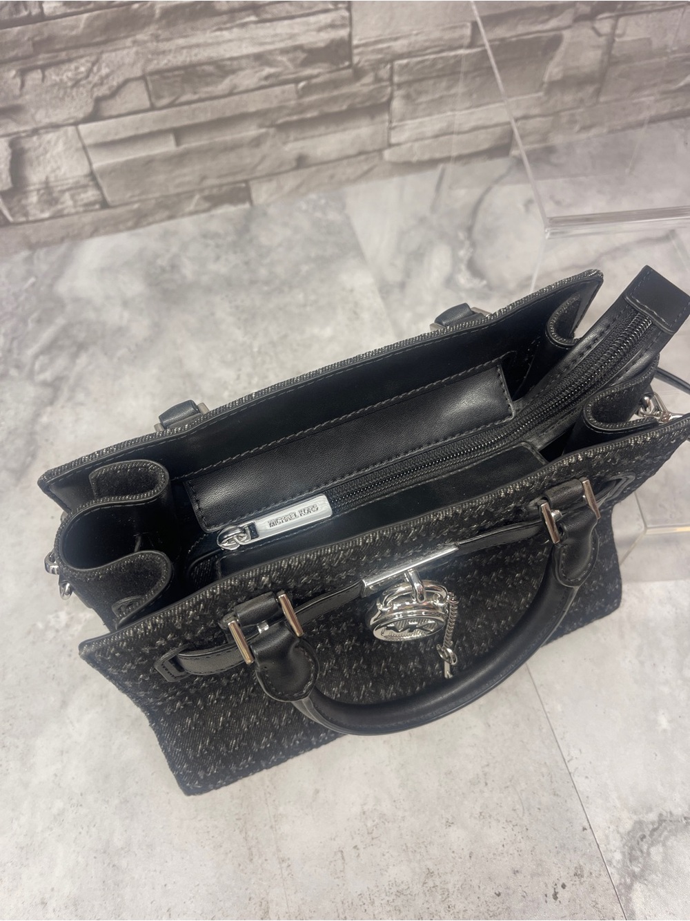 Michael Kors Hamilton Small Black Denim Logo Satchel & Matching Wallet - Picture 15 of 15